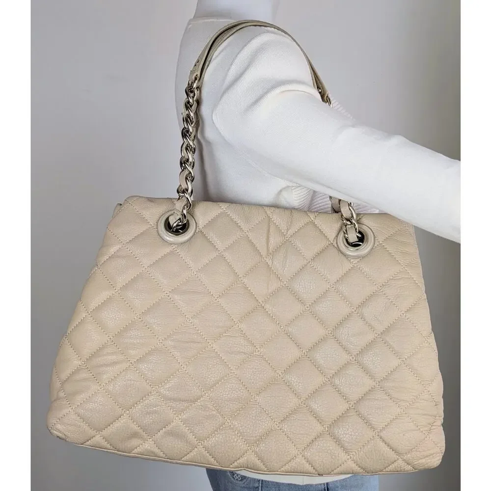 Kate Spade Gold Coast Maryanne Shoulder Bag Beige Quilted Leather Gold Chain